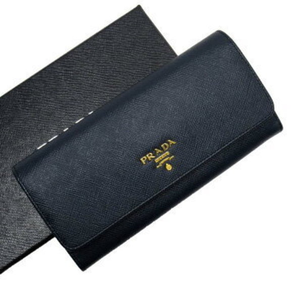 Prada Fold long Wallet Navy Blue Saffiano leather - Picture 1 of 3